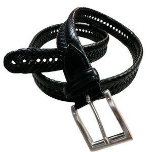 Bonded Leather Black Braided Belt W Silver Square Buckle EUC Size 40